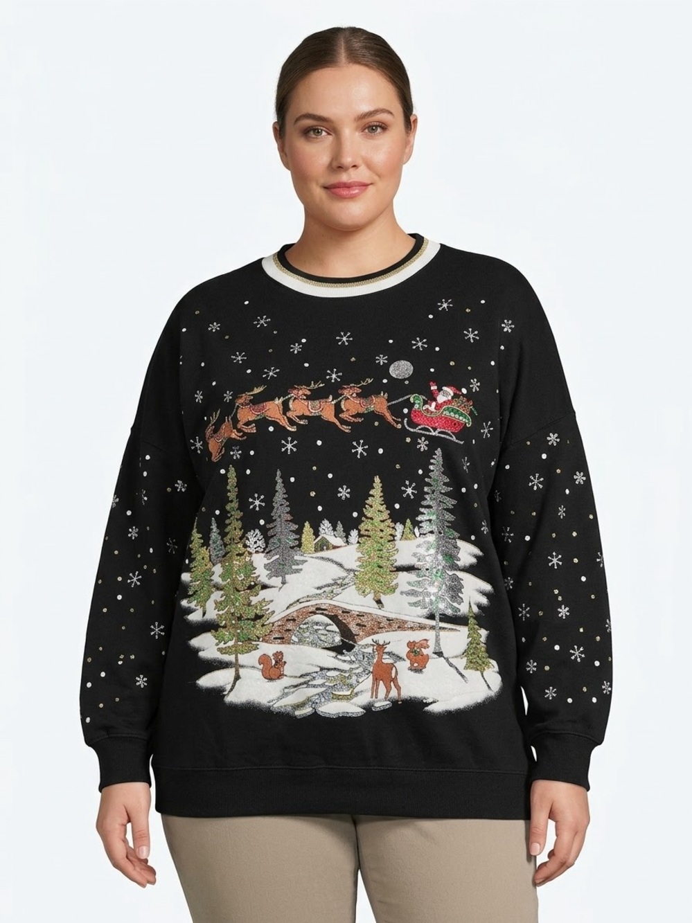 Vintage Santa Reindeer Christmas Ugly Sweatshirt Kitschy Holiday Nostalgic